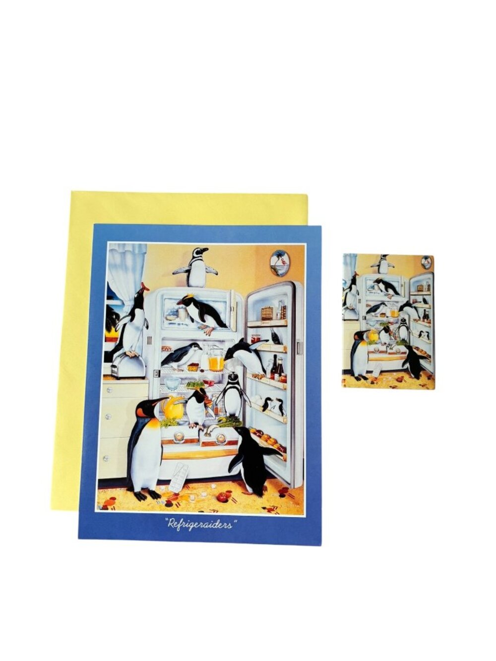 Monte Dolack Greeting Card + Magnet "Refrigeraiders" Penguins Vintage NOS